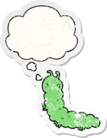 cartoon caterpillar with thought bubble as a distressed worn sticker png