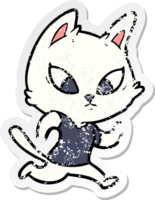 distressed sticker of a confused cartoon cat png