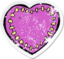 retro distressed sticker of a cartoon stitched heart png