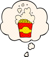 tekenfilm popcorn met gedachte bubbel in grappig boek stijl png