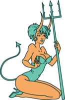 image emblématique de style tatouage d'une diablesse pin-up png