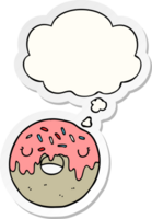 cartoon donut with thought bubble as a printed sticker png