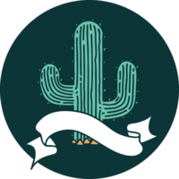 tattoo style icon with banner of a cactus png