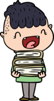 cartoon happy boy with new books png