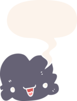 dibujos animados minúsculo contento nube con habla burbuja en retro estilo png