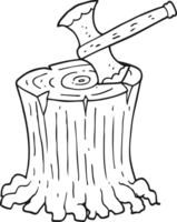 hand drawn black and white cartoon axe in tree stump png