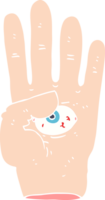 flat color illustration of spooky hand with eyeball png