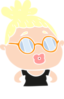 mujer de dibujos animados de estilo de color plano con gafas png