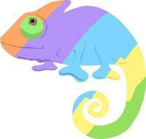 The logo of the lizard chamelion is multicolored with a twisted tail. illustration Chamelion character in cartoon style. vector