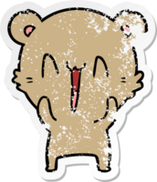 distressed sticker of a happy bear cartoon png