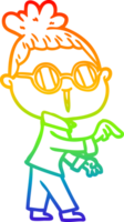 rainbow gradient line drawing of a cartoon woman wearing spectacles png