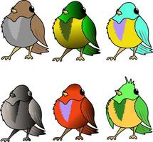 illustration several overnight fluffy birds in a cartoon style. vector