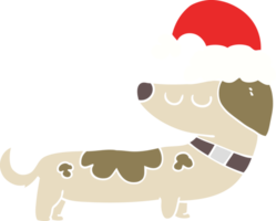 flat color style cartoon dog wearing christmas hat png