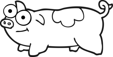 hand drawn black and white cartoon pig png