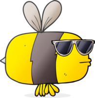 main tiré dessin animé abeille portant des lunettes de soleil png