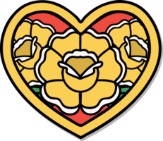 sticker van tatoeëren in traditioneel stijl van een hart en bloemen png