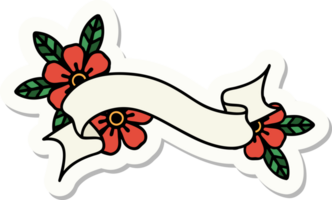 adesivo de tatuagem em estilo tradicional de um banner e flores png