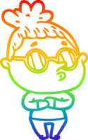 rainbow gradient line drawing of a cartoon woman wearing sunglasses png