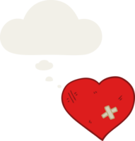 cartoon love heart with sticking plaster with thought bubble in retro style png