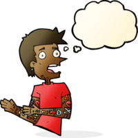 cartoon man with tattoos with thought bubble png