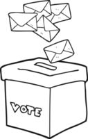 hand drawn black and white cartoon ballot box png