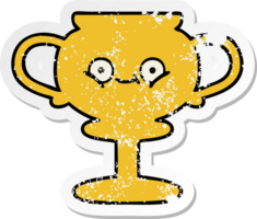 distressed sticker of a cute cartoon trophy png