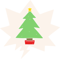 cartoon christmas tree with speech bubble in retro style png