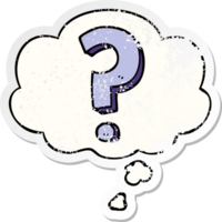 cartoon question mark with thought bubble as a distressed worn sticker png