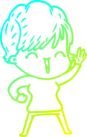 cold gradient line drawing of a cartoon laughing woman png