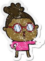 distressed sticker of a cartoon woman wearing spectacles png