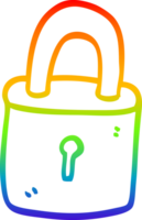 rainbow gradient line drawing of a cartoon locked padlock png