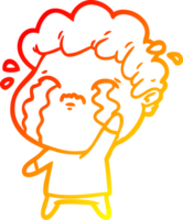 warm gradient line drawing of a cartoon man crying png