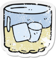 retro distressed sticker of a cartoon whiskey and ice png