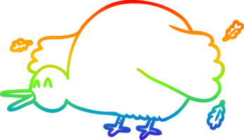 rainbow gradient line drawing of a cartoon kiwi bird flapping wings png