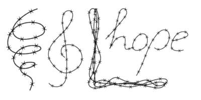 Twisted barbed wire silhouettes set in rounded and square shapes. illustration of steel black wire barb fence frames. Concept of protection, danger or security vector