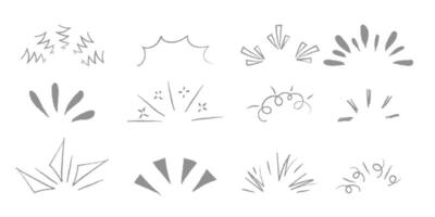 Doodle shine sunburst sparkle ray elements. Hand drawn pop surprise line frame for title headline illustration. Doodle illustration vector