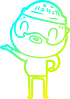 cold gradient line drawing of a cartoon bearded man png