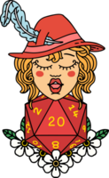 Retro Tattoo Style human bard with natural 20 dice roll png