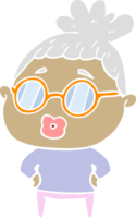 mujer bibliotecaria de dibujos animados de estilo de color plano con gafas png