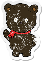 retro nödställd klistermärke av en söt tecknad svart björn png