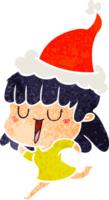 hand drawn retro cartoon of a woman wearing santa hat png