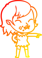 warm gradient line drawing of a cartoon vampire girl with blood on cheek png
