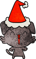 happy little dog hand drawn textured cartoon of a wearing santa hat png