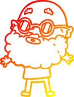 warm gradient line drawing of a cartoon curious man with beard and sunglasses png