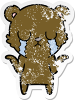 distressed sticker of a crying cartoon bear png