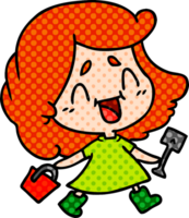 hand drawn cartoon of cute kawaii girl with bucket and spade png