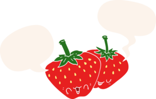 cartoon strawberries with speech bubble in retro style png