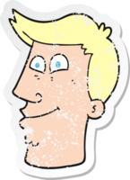 retro distressed sticker of a cartoon male face png