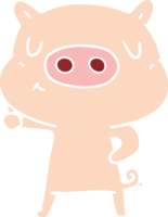 cochon de contenu de dessin animé de style couleur plat png