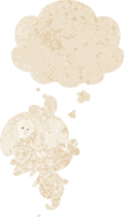 cartoon ghost with thought bubble in grunge distressed retro textured style png